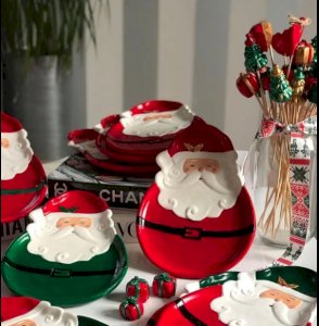 Mutlu Mumlar Noel Baba El Yapımı Seramik Tabak