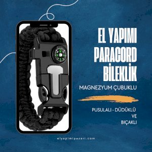 Paracord Düdüklü,Bıçaklı, Magnezyum Çubuklu ve Pusulalı Bileklik