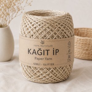 Simli Altın Kağıt İp 250 Gram – Dekoratif Örgü İpi